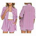 thumbnail image 2 of Conjunto de Dos Piezas para Mujer 2026: Camisa A Rayas y Pantalones Cortos. Rosa Roja XL, 2 of 7