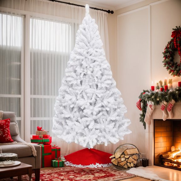 Spaco 7.5 Ft Hinged Artificial Christmas Tree with Sturdy Metal Stand, Stereoscopic Christmas Tree, Stable and Durable Christmas Tree for Indoor and Outdoor, White