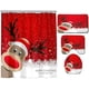 thumbnail image 4 of Juego de cortinas de ducha de Navidad para baño, 4 piezas de cortina de ducha de Navidad/alfombras de baño antideslizantes/tapa de inodoro/alfombra de baño, decoración divertida de alce Rojo Verde RV1016-0122460FYD, 4 of 5