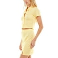 thumbnail image 3 of ULTRA FLIRT Womens Yellow Stretch Textured Short Sleeve Point Collar Above The Knee Party Body Con Dress L, 3 of 7