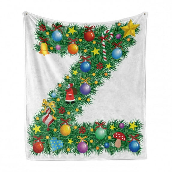 Letter Z Soft Flannel Fleece Throw Blanket, Traditional Themed Font Design Z with Colorful Ornaments Christmas Santa Claus, Cozy Plush for Indoor and Outdoor Use, 60" x 80", Multicolor, by Ambesonne