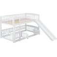 thumbnail image 4 of Harper & Bright Designs Twin Over Twin Low Bunk Bed with Slide Fence and Ladder, Multifunctional Wooden Floor Bunk Bed Frame with Small Door for Boys Girls, No Box Spring Needed, White, 4 of 11