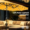 thumbnail image 2 of Alpha Joy 15ft Extra Large Outdoor Patio Double-Sided Umbrella with Solar Lights & Umbrella Base, Gold Yellow, 2 of 6