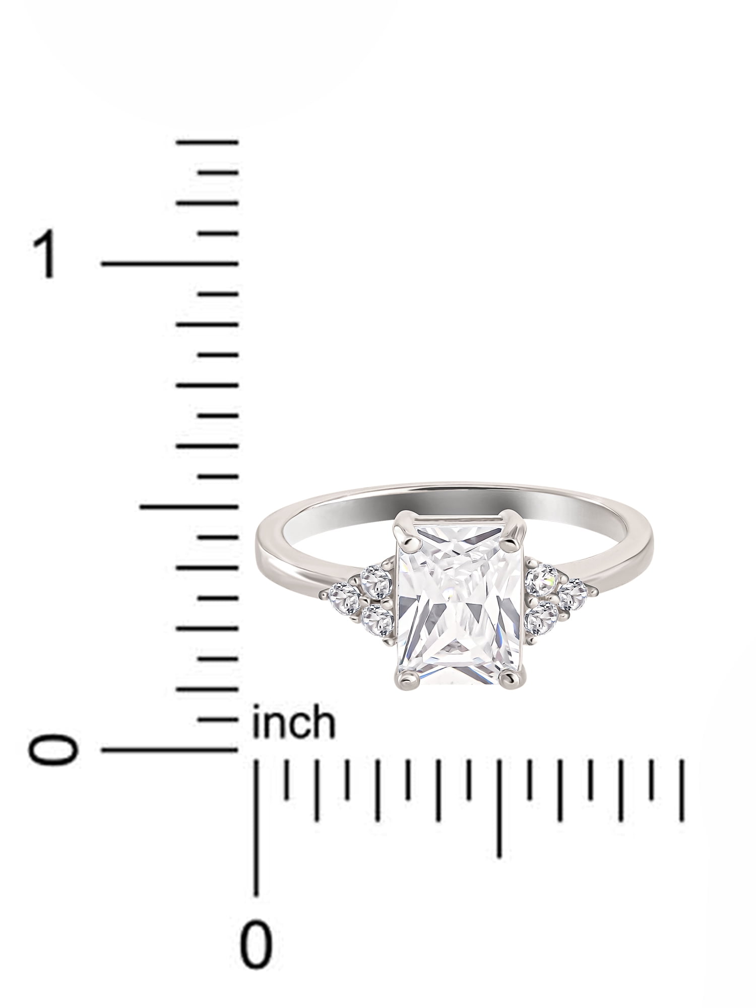 Believe by Brilliance - Women's Silver Emerald Cut Cubic Zirconia Ring, Size 7