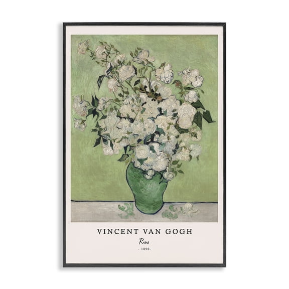 Stupell Industries Transitional Classic Roses Van Gogh Black Framed Giclee Art, 12 x 18, by Vintage Hustle