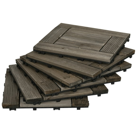 Outsunny 27 Pcs 12" x 12" Wooden Interlocking Deck Tiles for Patio Balcony