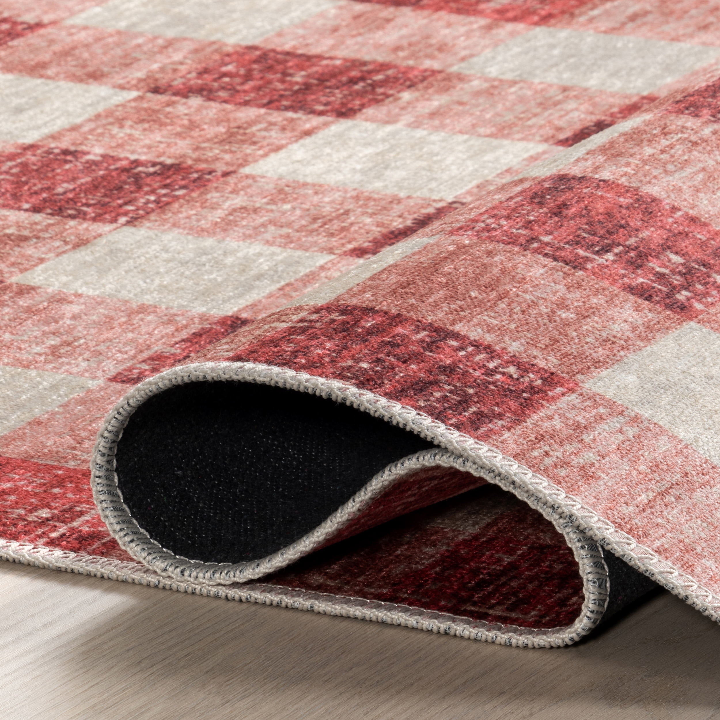nuLOOM Drew Gingham Plaid Machine Washable Area Rug, 4' x 6', Pink