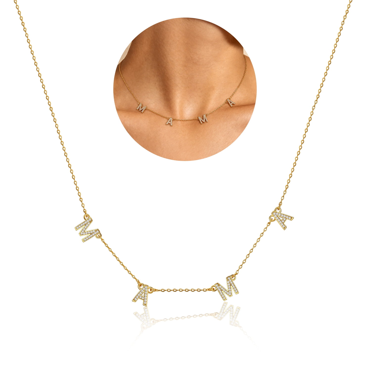 FindChic Mama Necklace for Women, 14K Gold Plated Dainty Mom Necklace CZ Choker Birthday Mother's Day Jewelry Gifts for New Mom Grandma Pregnancy