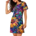 thumbnail image 2 of Wukai Psychedelic Sunflowers Print Women's Loose Short Sleeve Nightgown, Soft Sleep Dress for Comfortable Relaxation, Casual Lounge Wear, 2 of 6