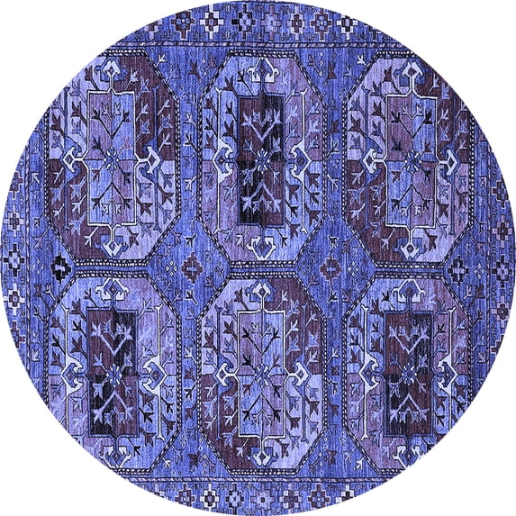 Ahgly Company Machine Washable Indoor Round Oriental Blue Industrial Area Rugs, 3' Round