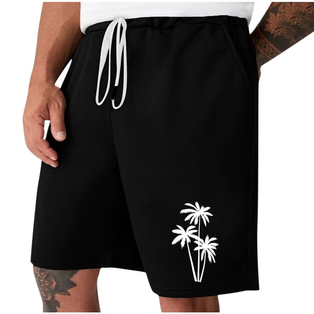 Mens Casual Shorts Lace-Up Elástico Cintura Bolsillo Ejercicio Fitness Hogar Pantalones de Media Longitud para Diario