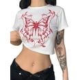 thumbnail image 3 of VISgogo, camisetas de manga corta para mujer, estampado de mariposas, Tops cortos casuales de verano con cuello redondo para ropa de calle VISgogo  moda, 3 of 9