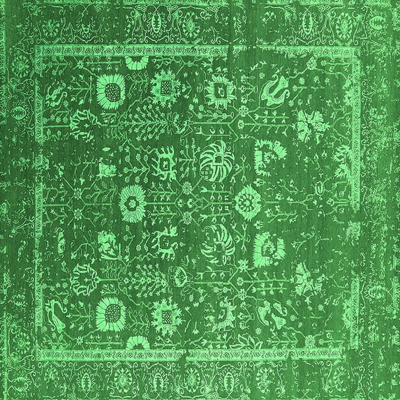 Ahgly Company Indoor Square Oriental Green Industrial Area Rugs, 7' Square