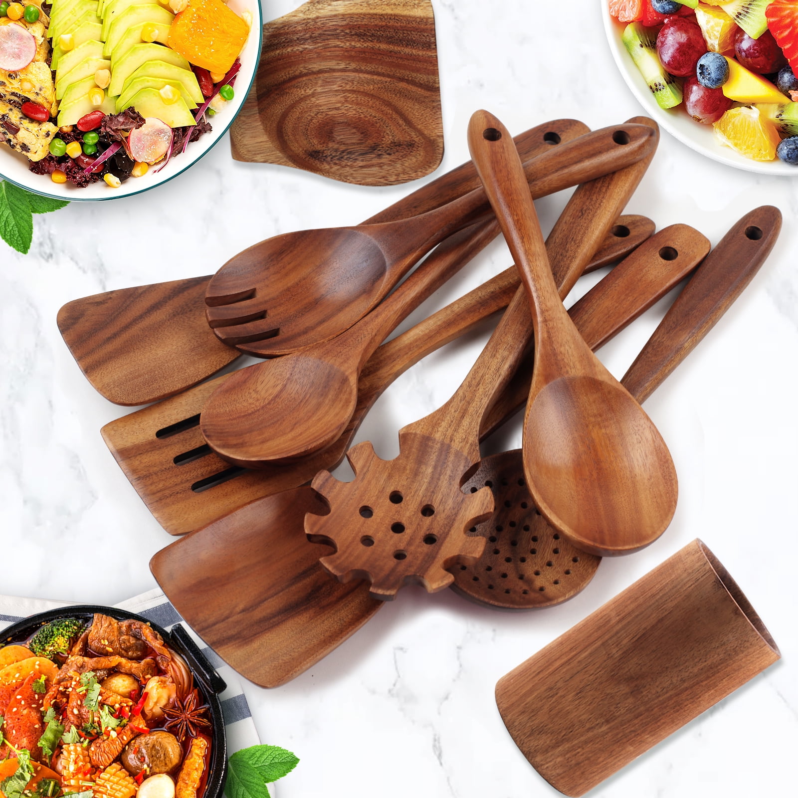 Guirnd 18 Pcs Wooden Spoon for Cooking,High Temperature Non-Stick Teak Wooden Cooking Utensils Set, Smooth Comfortable & Sturdy Durable Wooden Kitchen Utensils for Everyday Baking,Cooking