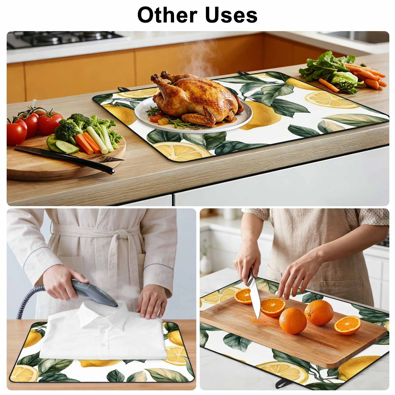 Lemon Stove Top Cover for Electric Stove, Heat-proof & Non Slip Glass Top Stove Cover Protector, Summer Yellow Fruit Country Spring Leaf Plant Kitchen Flat Cooktop Rubber Mat 24x21 Inches