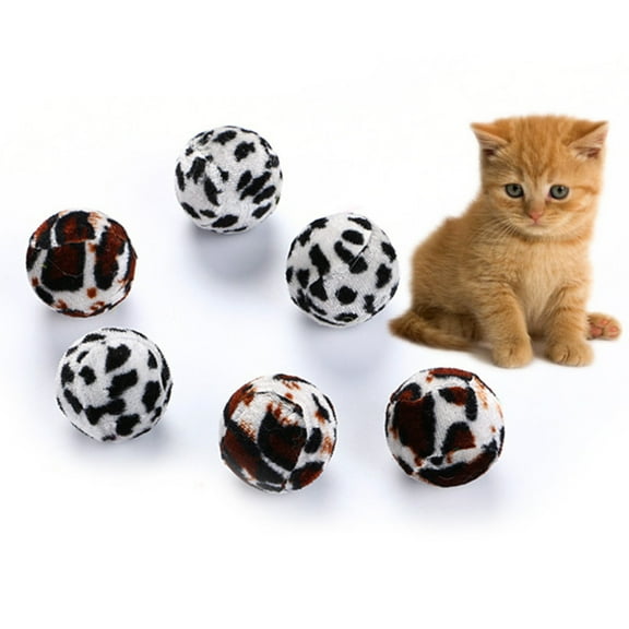Walbest 5 Pieces Plush Soft Ball Cat Faux Fur Patch Puff Pom Balls Cat Toy with Catnip for Playing with Your Cats,1.38 Inches (Zebra and Leopard Style)