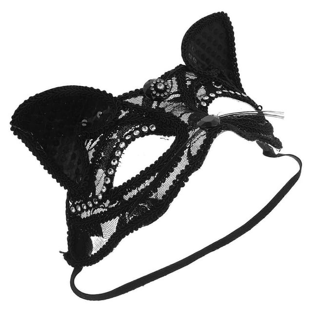 Masquerade Lace Fox Shape Mask for Women Cosplay Events Black Plastic and Lace 1Pack