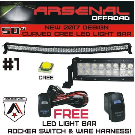 Arsenal Kids Kit 2018 50 inch Curved 288W CREE LED Light Bar by Arsenal Offroad TM spot flood combo Beam Free LED Light Bar switch kit ()