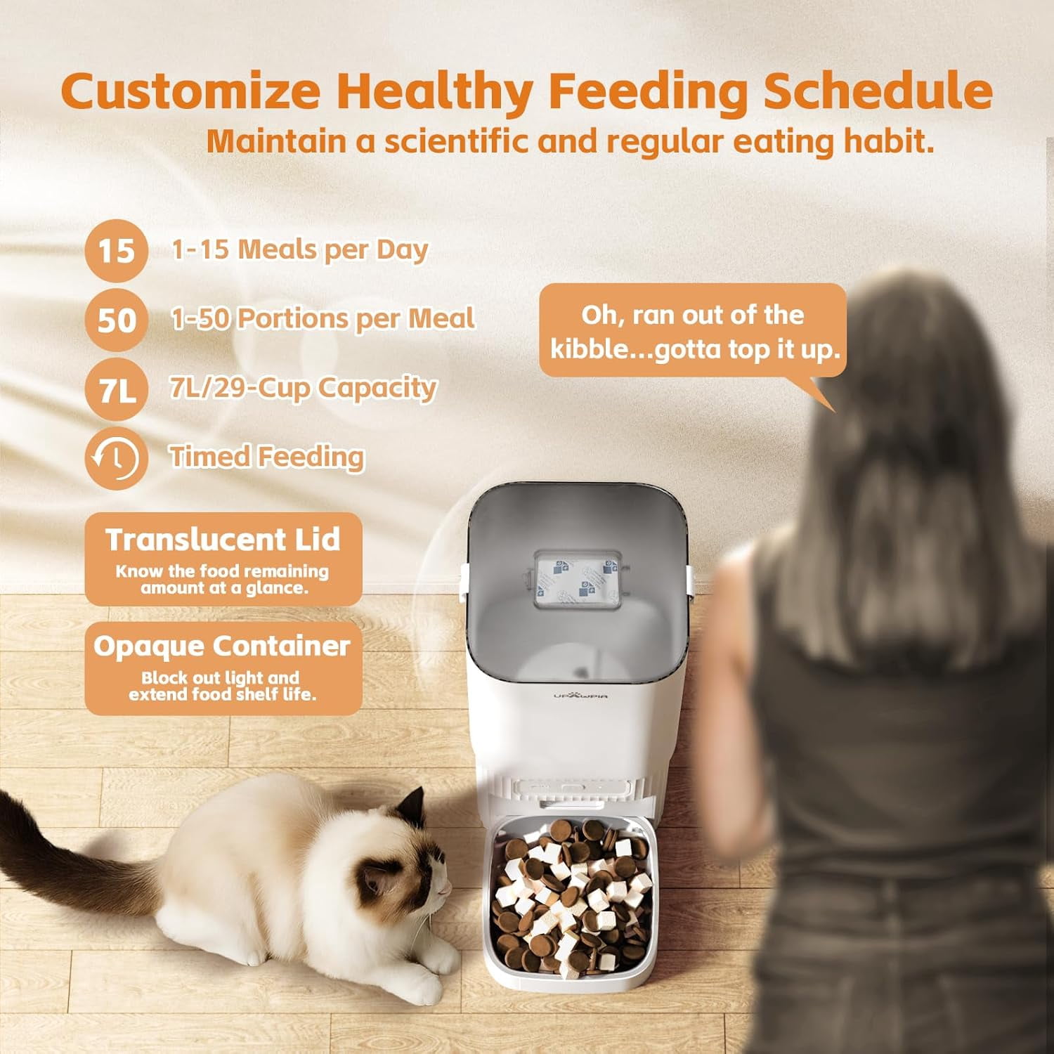 Automatic Cat Feeder 7L WiFi App Control Programmable Dog Food Dispenser with Voice Record and Anti-Clog Design