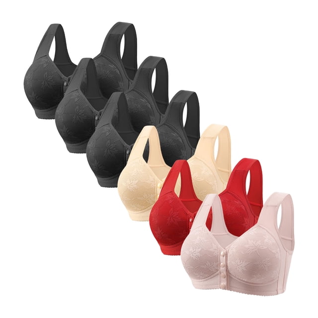 Sentmoon 6PC Womens Bras Plus Size No Underwire Nursing Bras Comfort Front Closure with Button Lift Seamless Bras Mom Trendy for Daily Commute Gray S