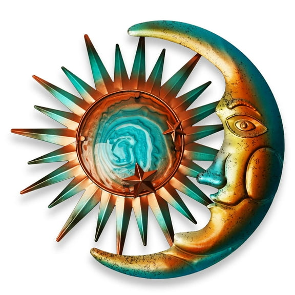 G128 Sun and Moon Metal Wall Art Decor | Sun Moon Metal Wall Sculpture Statues Wall Art Hanging Decoration for Indoor Outdoor, Garden, Home, Farmhouse, Fence Balcony Patio and Bedroom