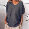 thumbnail image 2 of Women's Plus Size Cotton Linen Tops Loose Flowy Blouses Solid Short Sleeve Comfy Basic Tunics Tee Shirts for Summer, 2 of 5