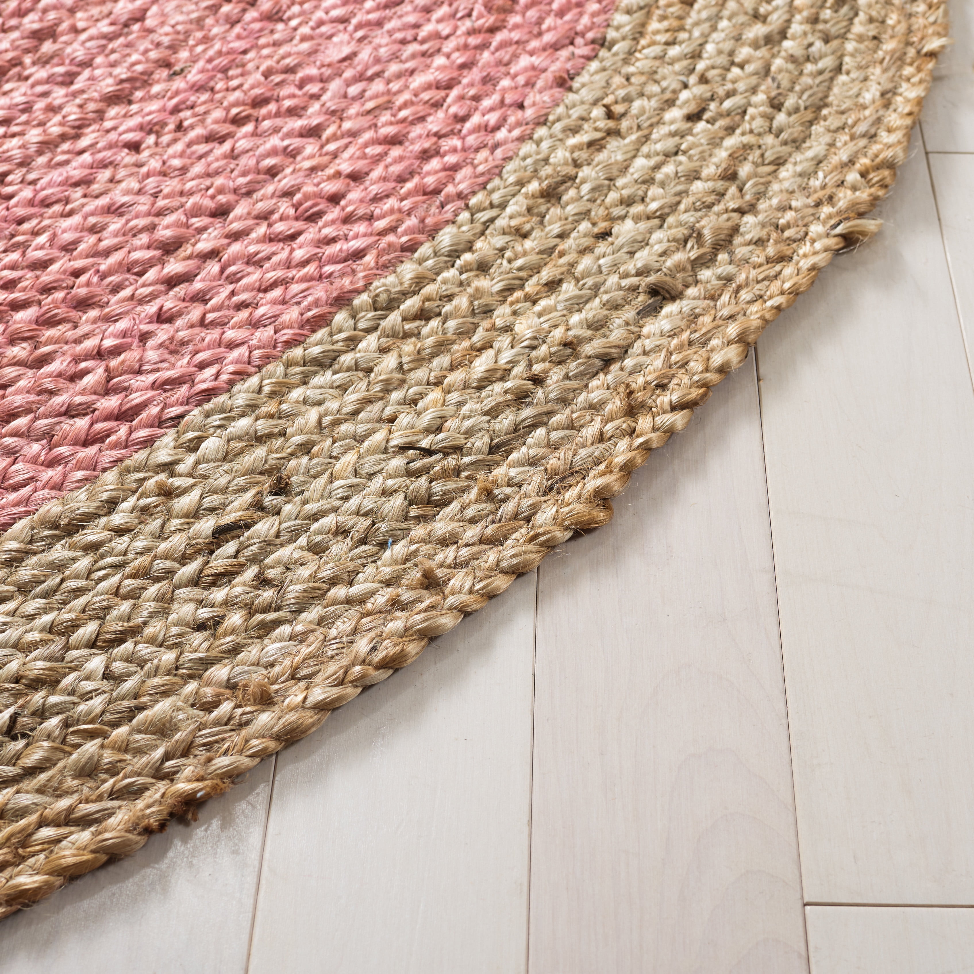 SAFAVIEH Natural Fiber Cebrail Geometric Area Rug, Pink/Natural, 3' x 5' Oval