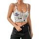 thumbnail image 1 of Lucakuins Mujeres Verano Mini Sling Chaleco Sin Mangas Espalda al Aire Corte Bajo Estampado de Periódico Crop Tops Lucakuins  moda, 1 of 8