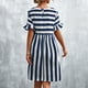 thumbnail image 5 of Casual Dress Striped Dress Fashionable Casual A Line Ruffle Short Sleeve Striped Print Casual Flowy Midi Dress Navy Blue L ANGGREK Otros, 5 of 6