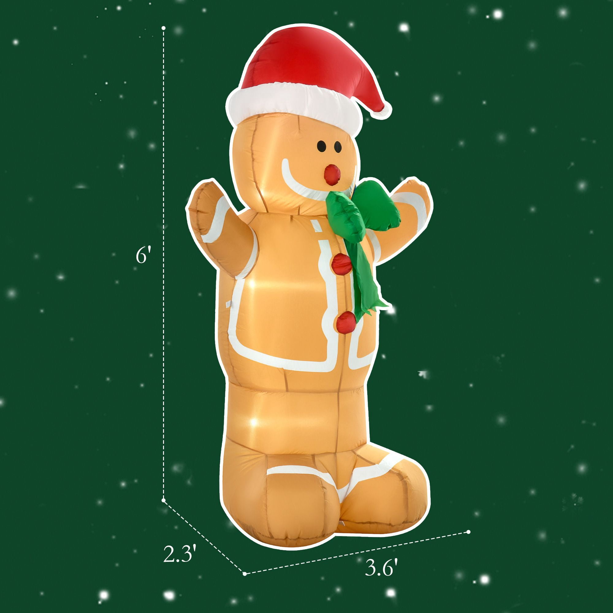 6 ft Christmas Inflatable Gingerbread Man with LED Lights, Blow-Up Yard Decoration for Indoor and Outdoor Holiday Display