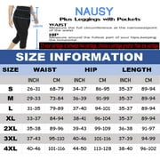 Nausy Womens High Waist Yoga Pants with Pockets Plus Size Leggings Tummy Control Workout Yoga Leggings Black