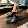 thumbnail image 4 of Women’s Leather Square Toe Mule Heels, Gold Metal Heel Slip On Backless Dress Slides Soft Anti-Slip Walking Mules Black 6.5(37), 4 of 9