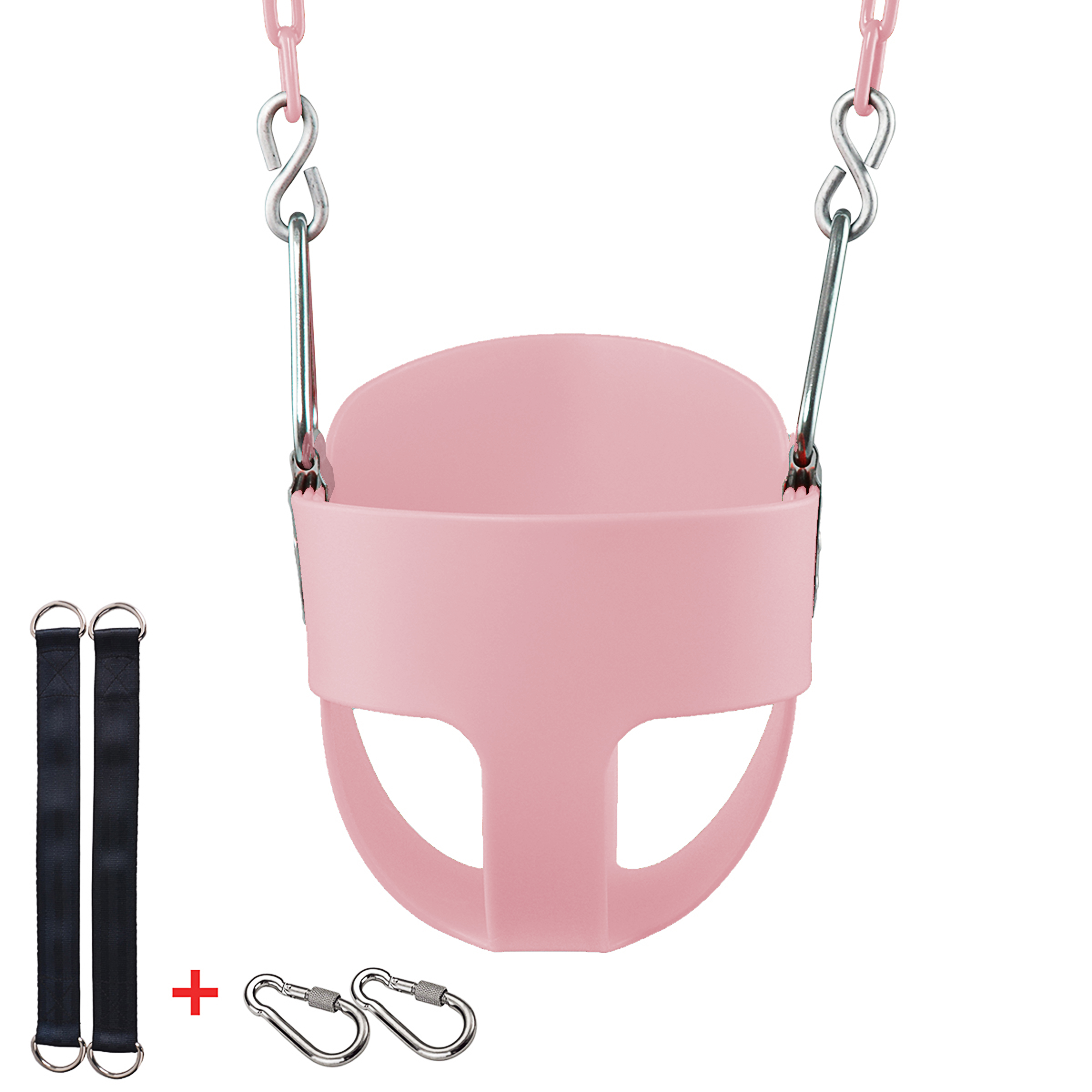 KINSPORY Toddler Swing Set, 59" Heavy-Duty Coated Iron Chains Baby Swing, High Back Full Bucket Infant Seat with Tree Straps, Backyard Outdoor Indoor