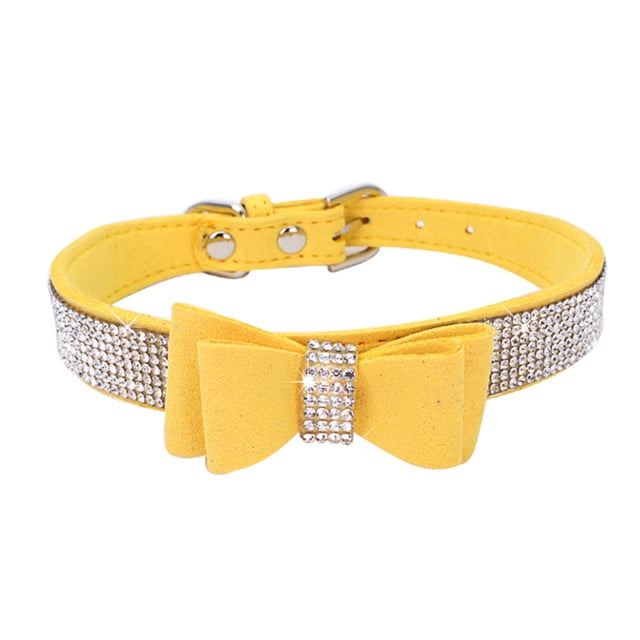Methold Decoración para mascotas Cachorro Perro Gato Collar ajustable prop Correa Hebilla Rhinestone PULeather Suministros para perros amarillo METRO