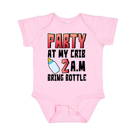 Inktastic Party at My Crib 2 A.m. Bring Bottle Baby Humor Boys or Girls Baby Bodysuit