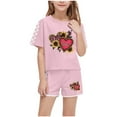 thumbnail image 2 of ATOGUTA Girls Matching Sets Short Sleeve Heart Print Tops Summer Shorts Set Pink, Size 5-14 Years, 2 of 6