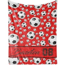 Personalized Soccer Blanket with Name, Custom Name Throw Blankets Soft Football Sports Red Bed Blankets Customized Name Gifts for Kids Teens Adults Toddler Boys Girls Player Teams