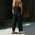 thumbnail image 3 of Iyufng Women's Sleeveless Button Front Jumpsuits Summer Casual Deep V Neck Wide Leg Jumpsuits Overalls with Pockets, 3 of 7