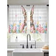 thumbnail image 2 of Bunny Easter Sheer Curtains 45 Inch Length 2 Panels Set Window Treatments, Pink Floral Eggs Farmhouse Checkered Rod Pocket Semi Curtains for Living Room/Bedroom/Kitchen Décor, 104"W x 45"L, 2 of 7