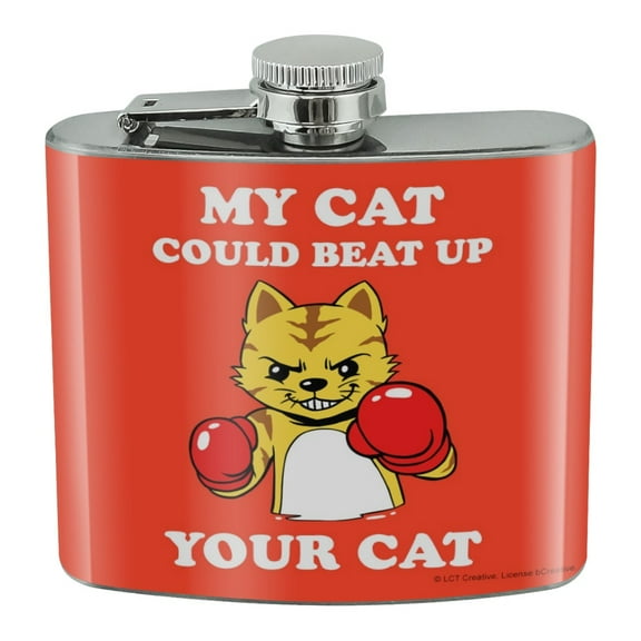My Cat Could Beat Up Your Cat Boxing Gloves Funny Humor Stainless Steel 5oz Hip Drink Kidney Flask