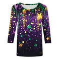 thumbnail image 5 of Cadancy Mardi Gras Shirts for Women Plus Size Holiday Funnny Print 3/4 Sleeve Trendy Tunic Tops Carnival Rave Party Outfits Crewneck Trendy Casual Blouse, 5 of 6