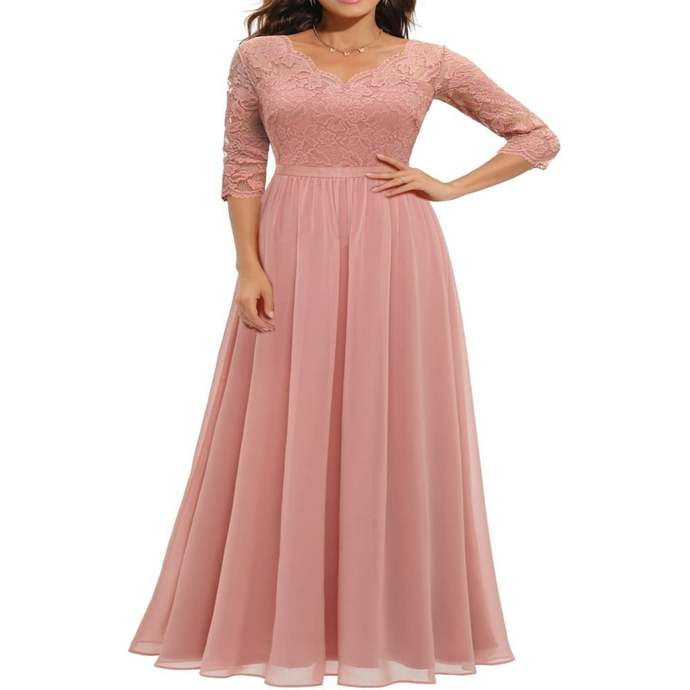 princess polly baby blue dress POINTERTECK Women Cocktail Dress 3/4 Lace Sleeve V Neck Wedding Bridesmaid  Dresses High Waist Backless Club Midi Dress