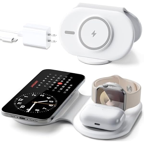 wonima02 2025 Traveling Portable Wireless Mag-Safe Fast Charging Station,Magnetic 3 in 1 Charger for iPhone 17 16 15 14 13 12 Pro Max Plus,Apple Watch Series & Air pods 4 3 2 Pro-Gifts for Family