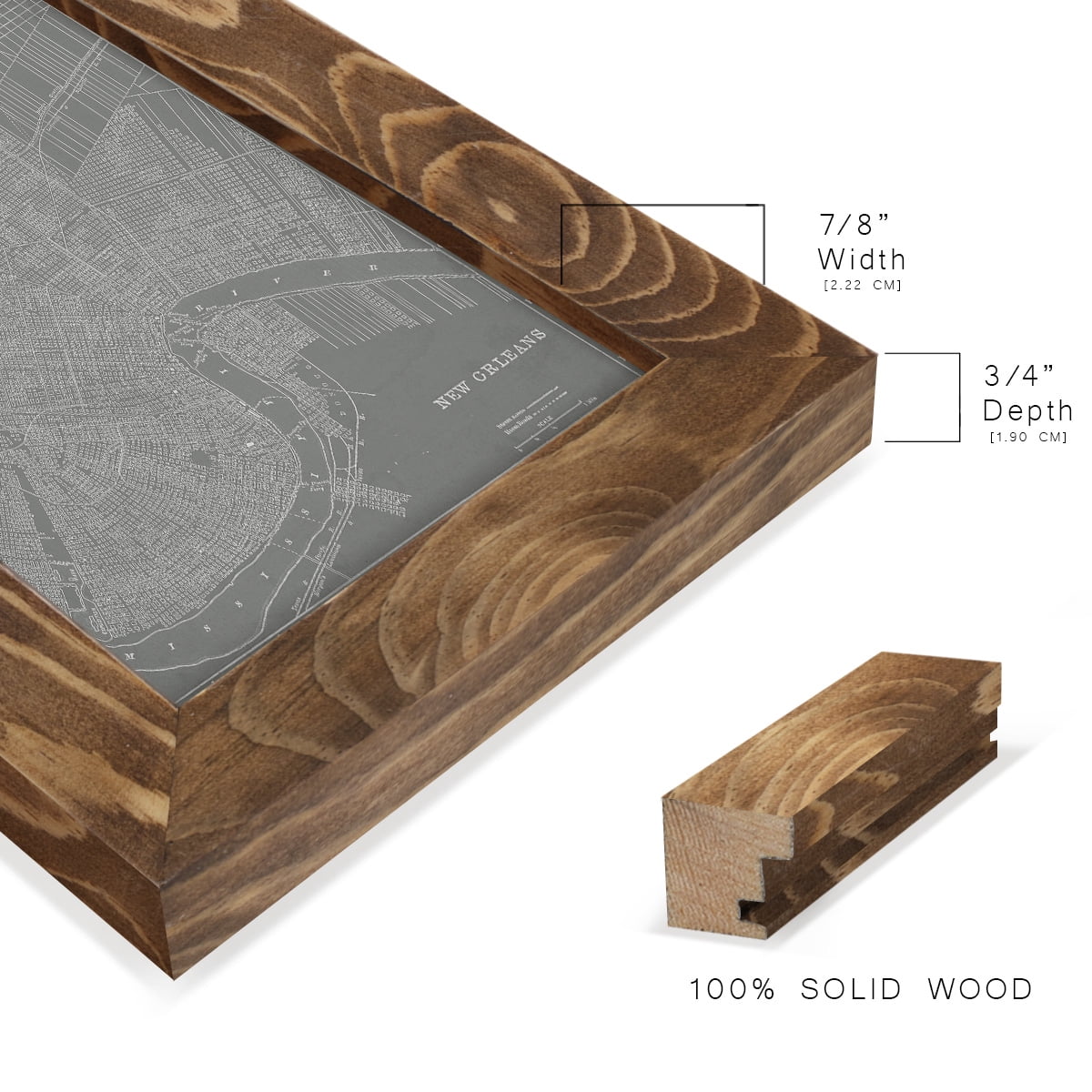 City Map of New Orleans -Framed Print w/glass-Walnut