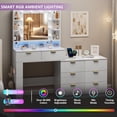 thumbnail image 5 of FANRAL 57" Fluted Vanity Dresser Combo with Lighted Mirror,RGB Adjustable Lighting & 8 Drawers,Mid-Century Modern Dressing Table with Built-in Charging Station for Bedroom,White Vanity, 5 of 8