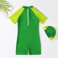thumbnail image 2 of URMAGIC 1-7T Toddler Baby Boys Short Sleeve Dinosaur Shark Rashguard One-Piece Swimsuit with Hat, 2 of 5