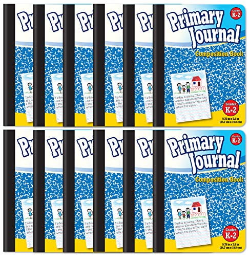Primary Journal, Hardcover, Primary Composition Book Notebook - Grades K-2, 100 Sheet, One Subject, 9.75' x 7.5', Blue Cover-12 Pack