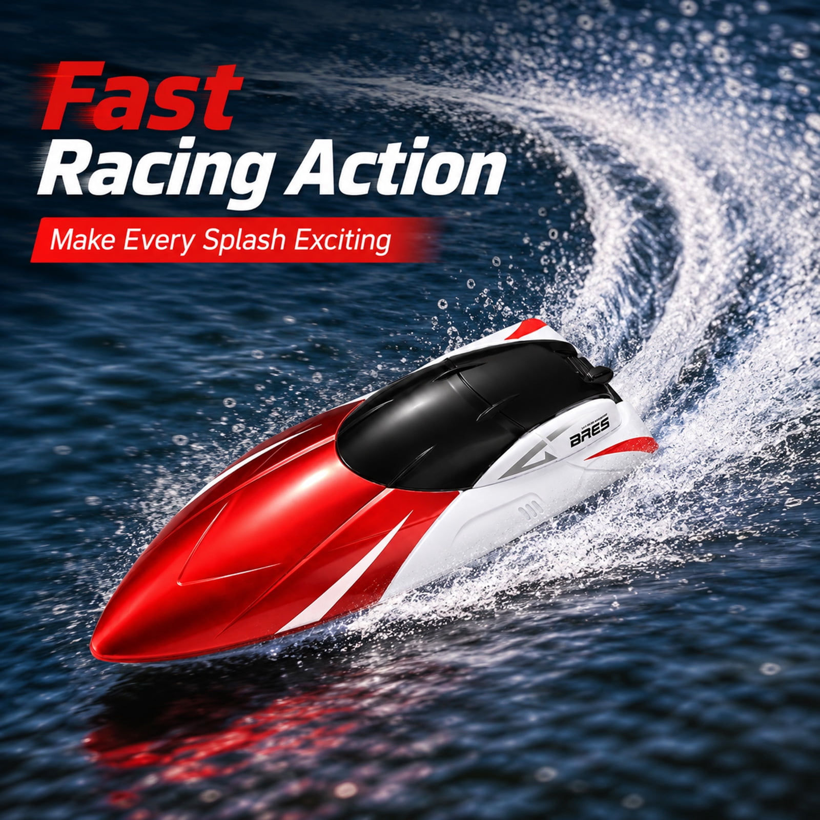Funtogether toys High Speed RC Boat, 18MPH Fast Remote Control Boats for Pool and Lake, 2.4GHz Waterproof Yacht with 2 Rechargeable Batteries and LED Light for Kids and Adults