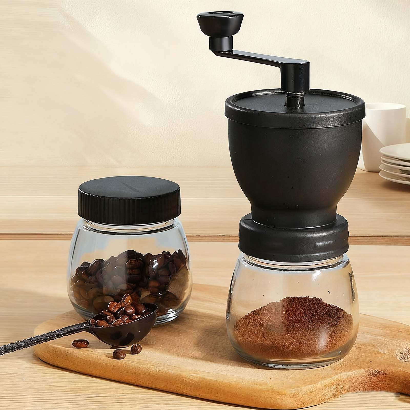 Portable Manual Coffee Grinder with Adjustable Ceramic Burr & Bonus Glass Jar for Home, Office & Travel