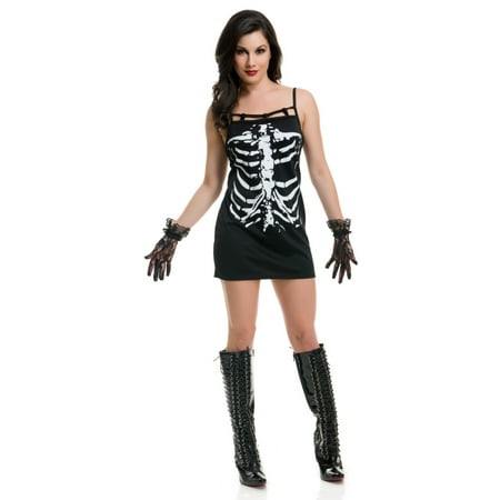 Skeleton Printed Day Of The Dead Dress Adult Womens Costume
